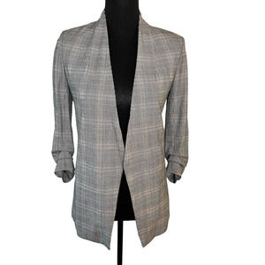Babaton Size 00 Power Hip Black White Houndstooth Open Blazer 3/4 Sleeve